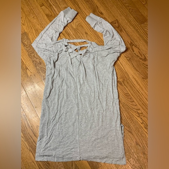 Kersh Grey Lattice Back Tunic Top Long Sleeve Side Slits - Size Large - Picture 3 of 8